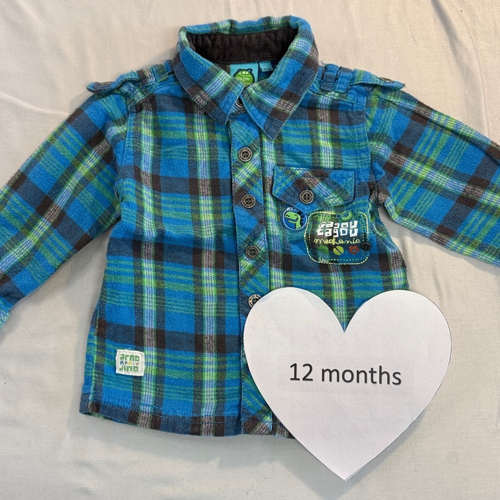 Gagou Tagou - Blue and Green Plaid Kids Button Down Flannel Shirt
